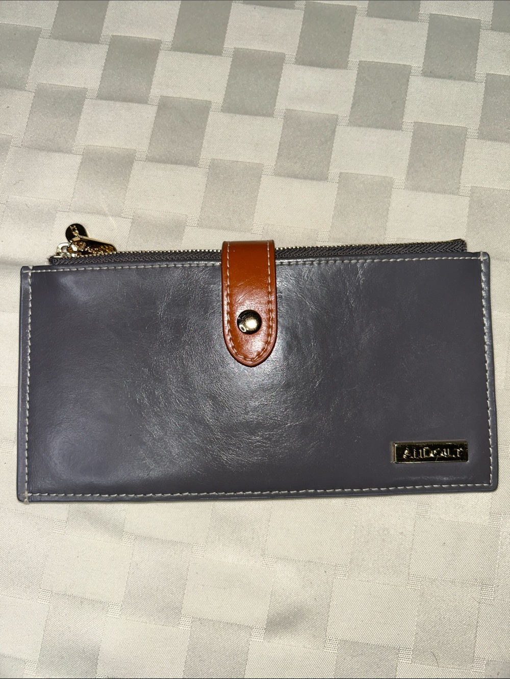 Gray and Tan Women's Zip Wallet with Contrast Tab
